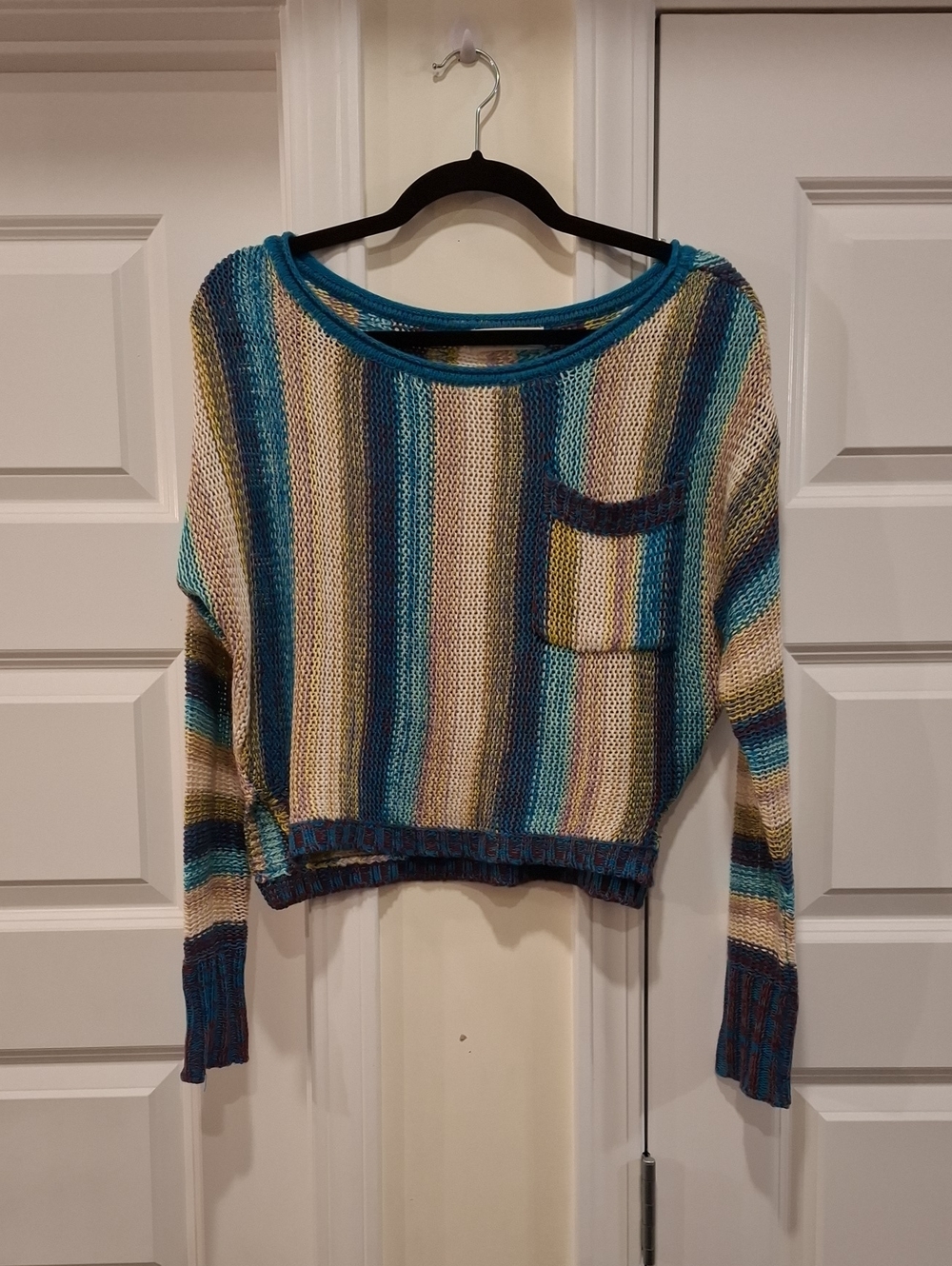 Natural Life Cropped Boatneck Knit Sweater Multi Color Size Small